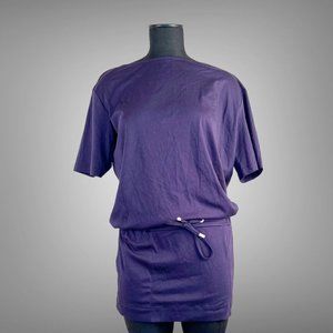 Hermes Drawstring Waist Plum Beach Dress Made In France Stretch Cotton EU 40